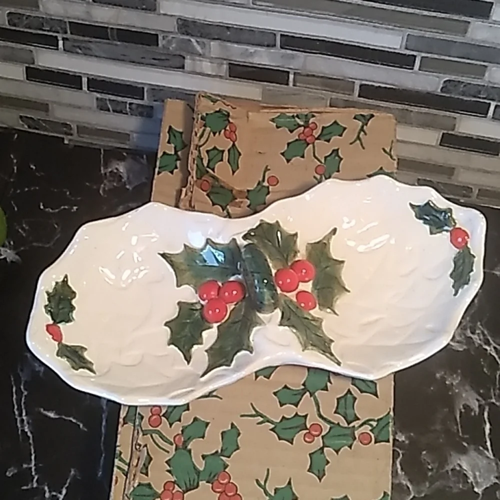 Vintage 1970 Lefton compote dish Christmas